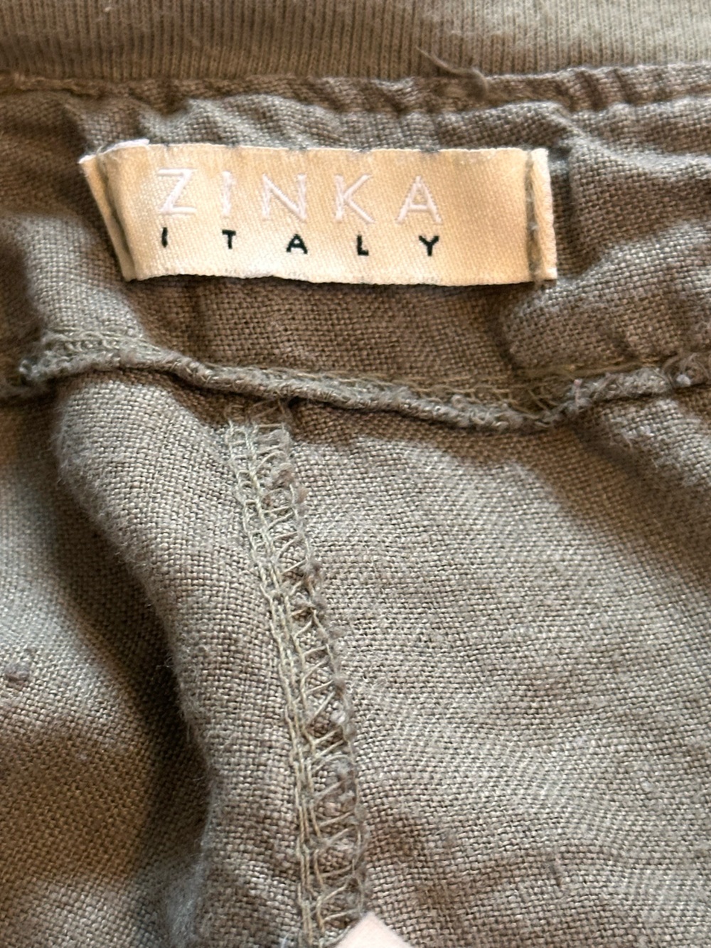 Sz S Zinka Italy linen wide leg pants taupe brown tan pockets drawstring - Picture 8 of 9